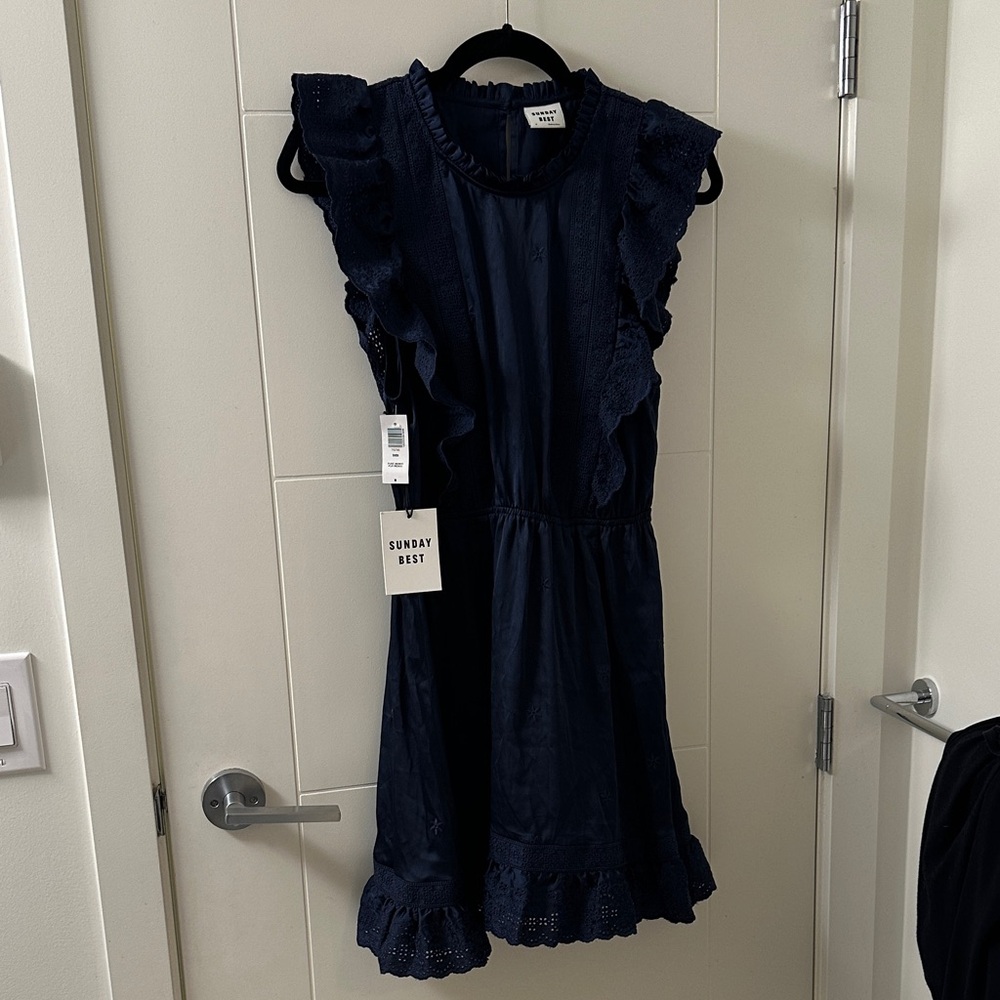Sunday Best Bibi Navy Ruffled Eyelet Dress - NWT - Medium
